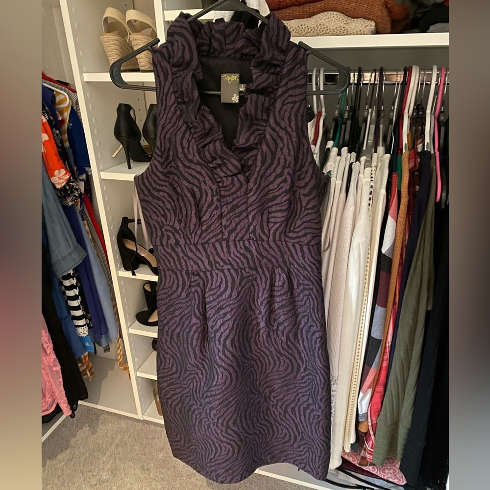 Purple and black zebra print dress.